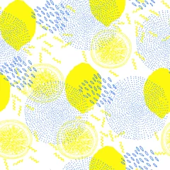 Tapeten Memphis Stil trendiges nahtloses Muster mit Zitronen, Memphis-Stil