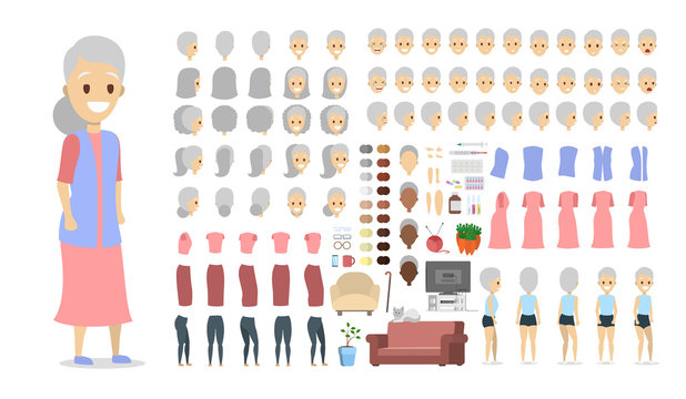 Old woman character set for animation