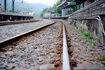 Fototapeta na wymiar Railroad tracks, railroad and stones