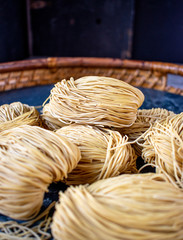 Dried bundles of Oriental style Hong Kong noodles