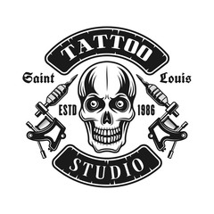 Skull and tattoo electric machines vector emblem