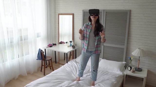 woman indulges herself into the VR video game