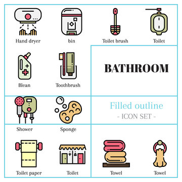 2nd bathroom icon set. The icon are filled outline icon. Illustration.