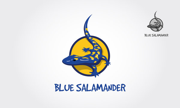 Blue Salamander Vector Logo Illustration. Abstract vector image of a salamander, lizard in yellow and blue colors. 