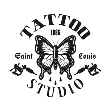 Tattoo studio vector emblem with butterfly