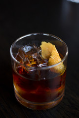 Rye Whiskey on the Rock with an Orange Peel