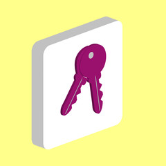 Keys Simple vector icon. Illustration symbol design template for web mobile UI element. Perfect color isometric pictogram on 3d white square. Keys icons for your business project