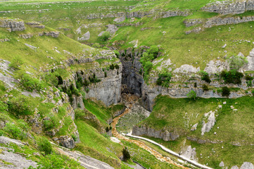 Gordale Scar, a Limestone gorge near Malham in the Yorkshire Dales.