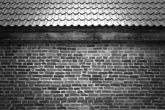 brick wall, black and white image
