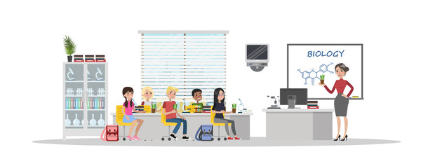 Little children study biology in the school