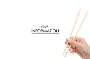Sticks for sushi in hand pattern on white background isolation