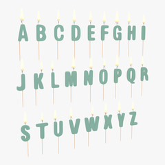 Alphabet Birthday Candles Set on white. 3D illustration