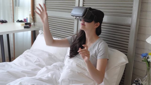 woman using VR device in the morning