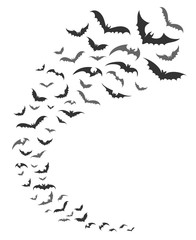 Fototapeta na wymiar Bats swarm. Vector dark bats silhouettes swirl flying for nocturnal halloween october nature decoration