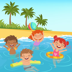 Obraz na płótnie Canvas Background illustrations of happy kids in pool