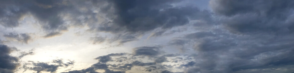 Naklejka na ściany i meble Vibrant panorama sky on twilight time. Beautiful cirrus cloud. Panoramic image