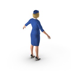 Stewardess Dressed In Blue Uniform on white. 3D illustration