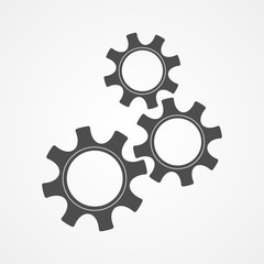 Mechanical gears black progress vector illustration. Teamwork concept design element, contour cog and gear signify human cooperation or communication progress. Cogwheel graphic for pictogram template.