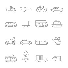 Transportation icon. Linear illustrations of various urban transport