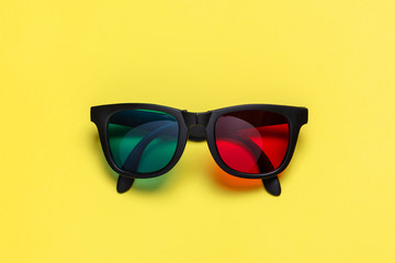 stereo glasses on yellow background
