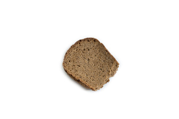 Crust of rye bread on white background