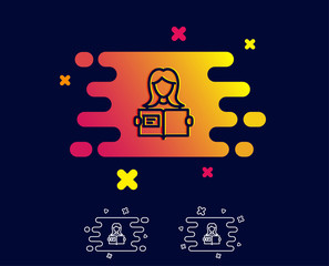 Woman read a Book line icon. Education symbol. Instruction or E-learning sign. Gradient banner with line icon. Abstract shape. Vector