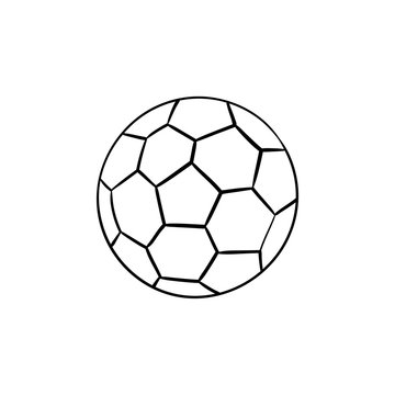 Soccer ball hand drawn outline doodle icon. Soccer kick and goal, football equipment, team ball game concept. Vector sketch illustration for print, web, mobile and infographics on white background.