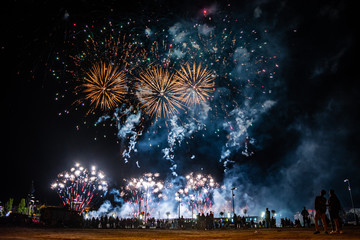 SZCZECIN, POLAND - AUGUST 2018: Fireworks festival during Pyromagic 2018 (International Pyrotechnic Show) in Szczecin, Poland
 - obrazy, fototapety, plakaty