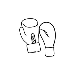 Boxing gloves hand drawn outline doodle icon. Boxing equipment, sportswear, box and knock out concept. Vector sketch illustration for print, web, mobile and infographics on white background.