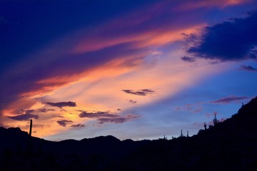 Tucson Arizona Sunset Silhouette Saguaro Monsoon Season Clouds