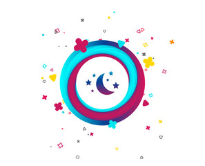 Fototapeta premium Moon and stars icon. Sleep dreams symbol. Night or bed time sign. Colorful button with icon. Geometric elements. Vector