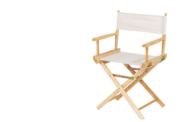 Clipping path, single wooden and white seat director chair isolated on white background.