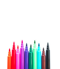 Colorful marker pen set isolated on white background with text space.