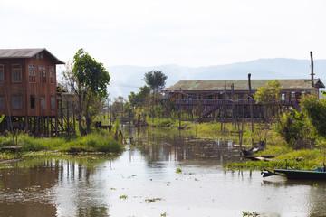 Fototapeta na wymiar Floating villages of Inle Lake, Myanmar