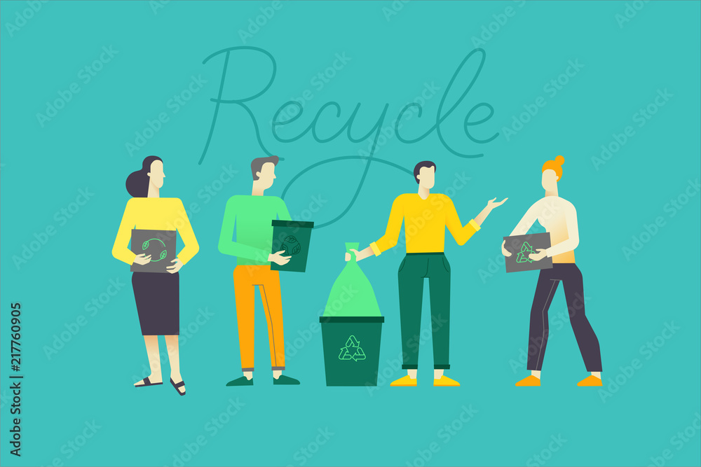 Poster vector illustration in flat linear style - recycle concept