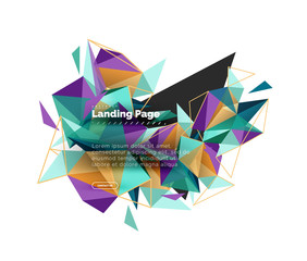 Triangular design abstract background, landing page. Low poly style colorful triangles on white
