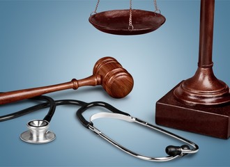 Law scales on table background