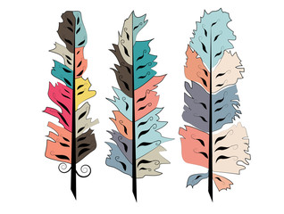 Tribal feathers in Boho style, set against a white background