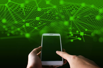 hand touch smartphone for connect to global data social network
