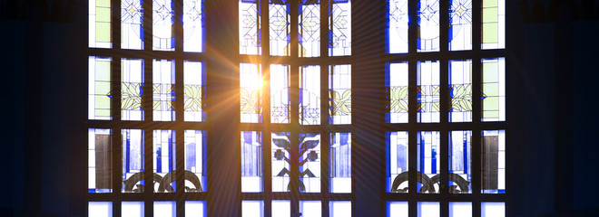 The rays of the sun through the stained glass window, the magic light