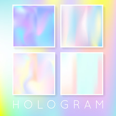Gradient set with holographic mesh. Minimal abstract gradient set backdrops. 90s, 80s retro style. Iridescent graphic template for banner, flyer, cover, mobile interface, web app.