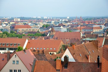 Fototapeta na wymiar Scenic cityscape of Nuremberg, view from the top, beautiful old traditional architecture