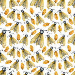 Seamless watercolor pattern on the autumn theme. Watercolor floral background