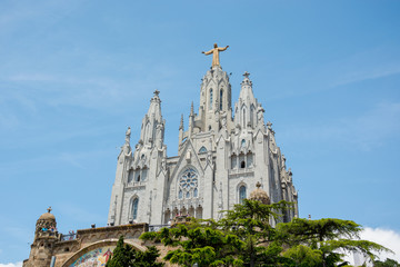 Fototapeta premium The Temple of the Sacred Heart on Mount Tibidabo in Barcelona, Spain