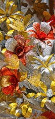 Flowers made of gold, silver and orange paper