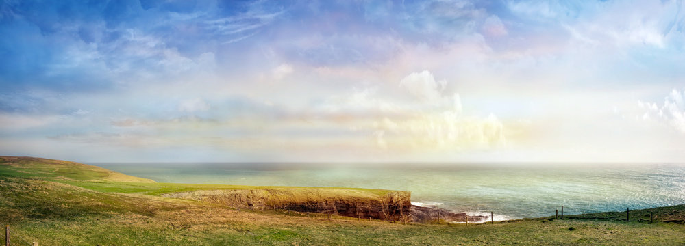 Beautiful panoramic landscape in a south of Ireland. County Cork, Mizen Head.