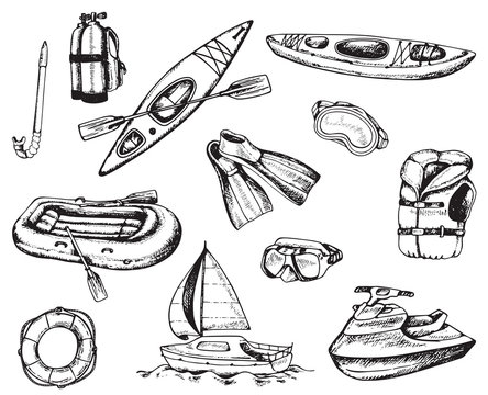 Water sport and travel icons