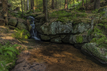 Miluscin waterfall on Bily creek in summer nice morning