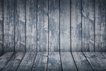 Empty wood table blue tone background