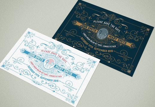 Vintage Wedding Invitation Layout with Ornaments